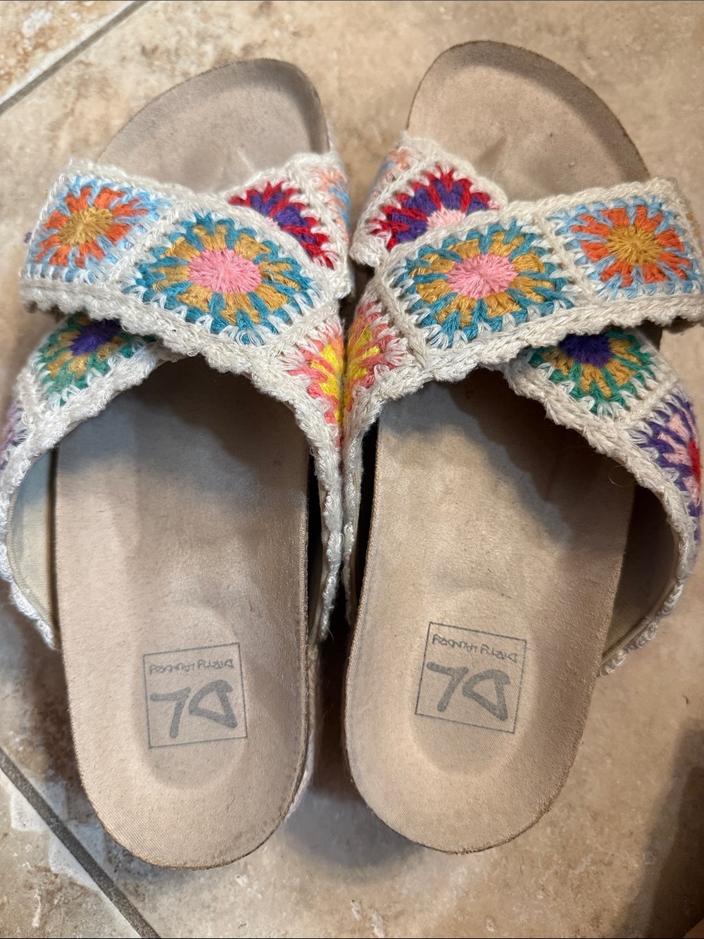 Dirty Laundry Crochet Strap Sandals in Cream with Multicolor Accents